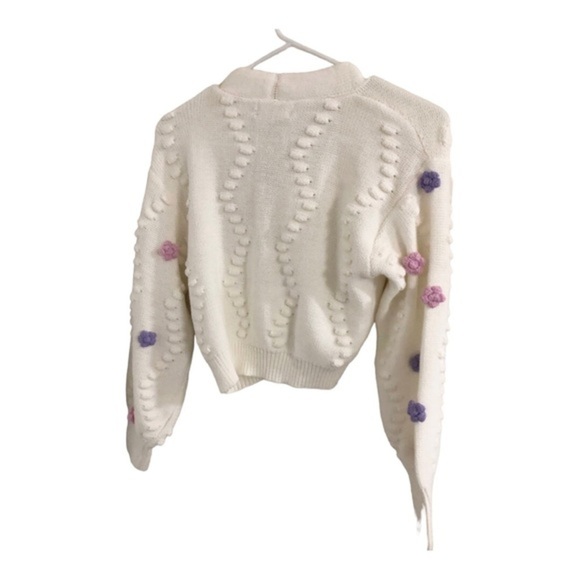 Jessica Simpson cream embroidery applique cable knit cardigan sweater size Small - Picture 10 of 11